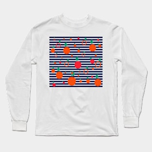 Cute fruits summer pattern orange navy Long Sleeve T-Shirt